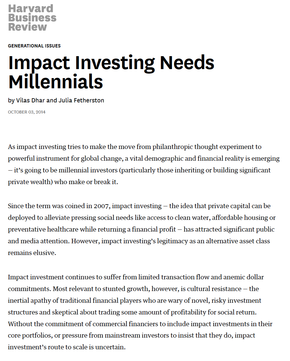 Impact Investing Needs Millennials