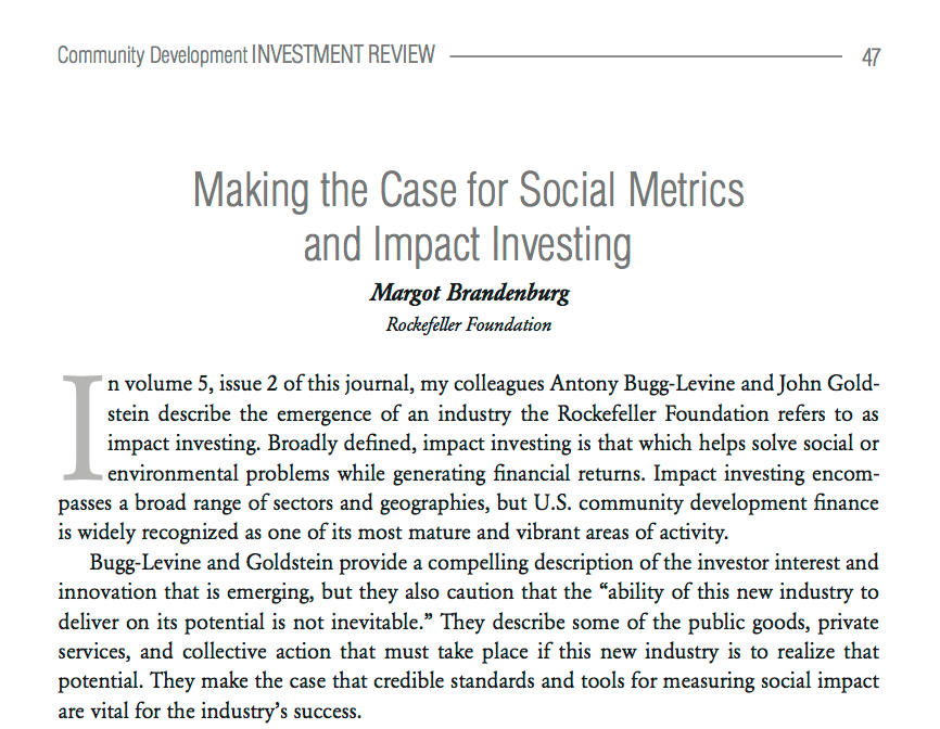 Making the Case for Social Metrics and Impact Investing